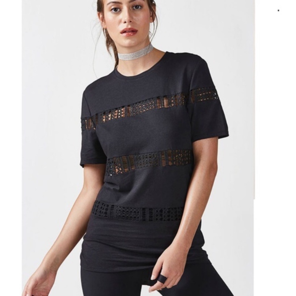 Fabletics Zarina Tee Black Open Crochet T Shirt